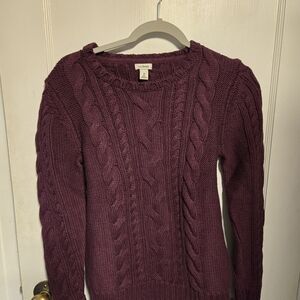 L.L. Bean Double L Cable Sweater, Berry. Size Medium